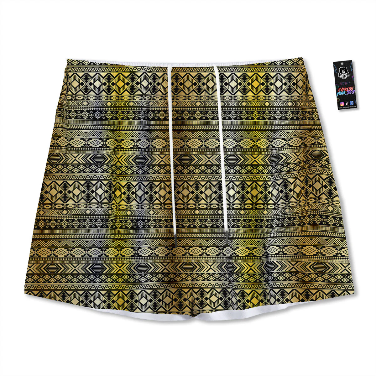 Ethnic Tribal Gold African Print Pattern Mesh Shorts
