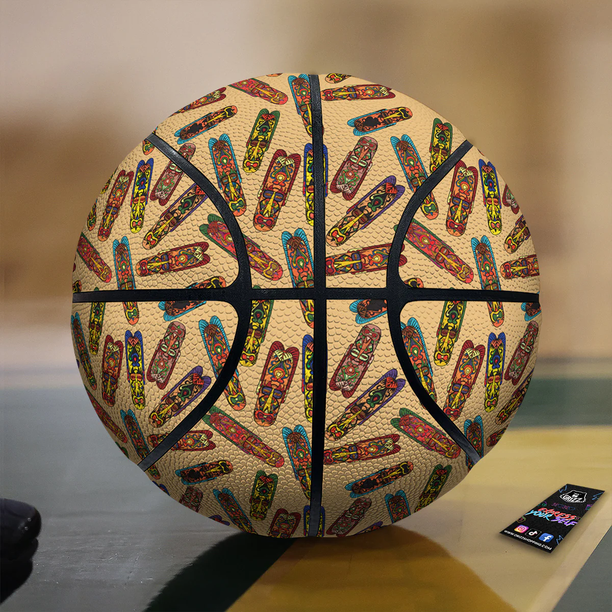 Ethnic Tribal Vintage Style African Mask Print Pattern Basketball