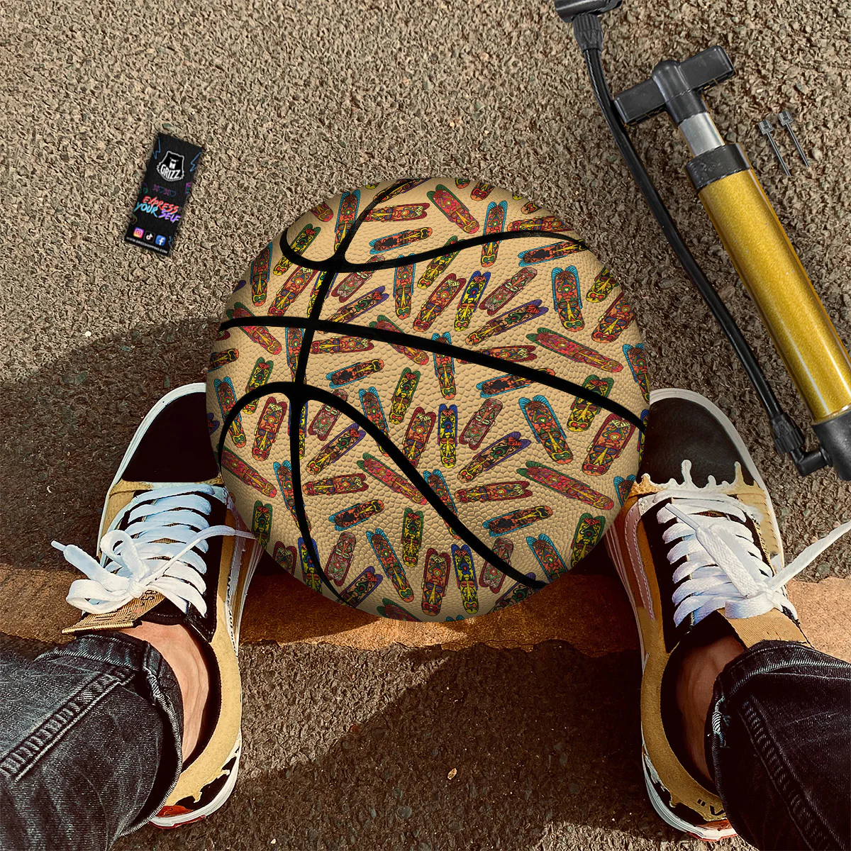 Ethnic Tribal Vintage Style African Mask Print Pattern Basketball - Image 2