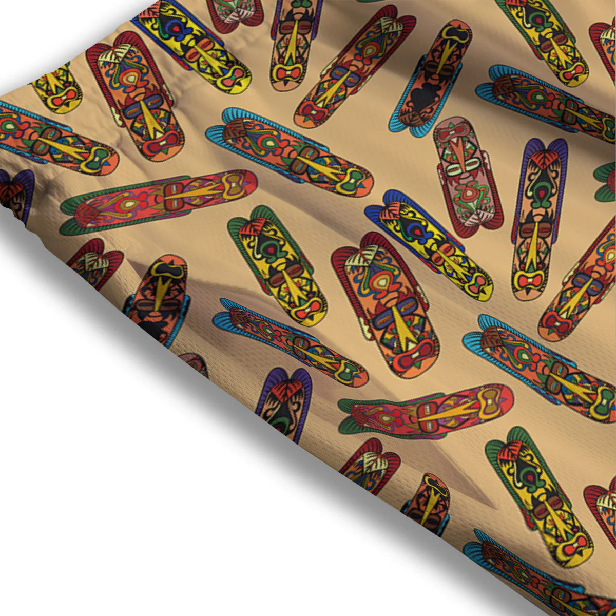 Ethnic Tribal Vintage Style African Mask Print Pattern Mesh Shorts - Image 3