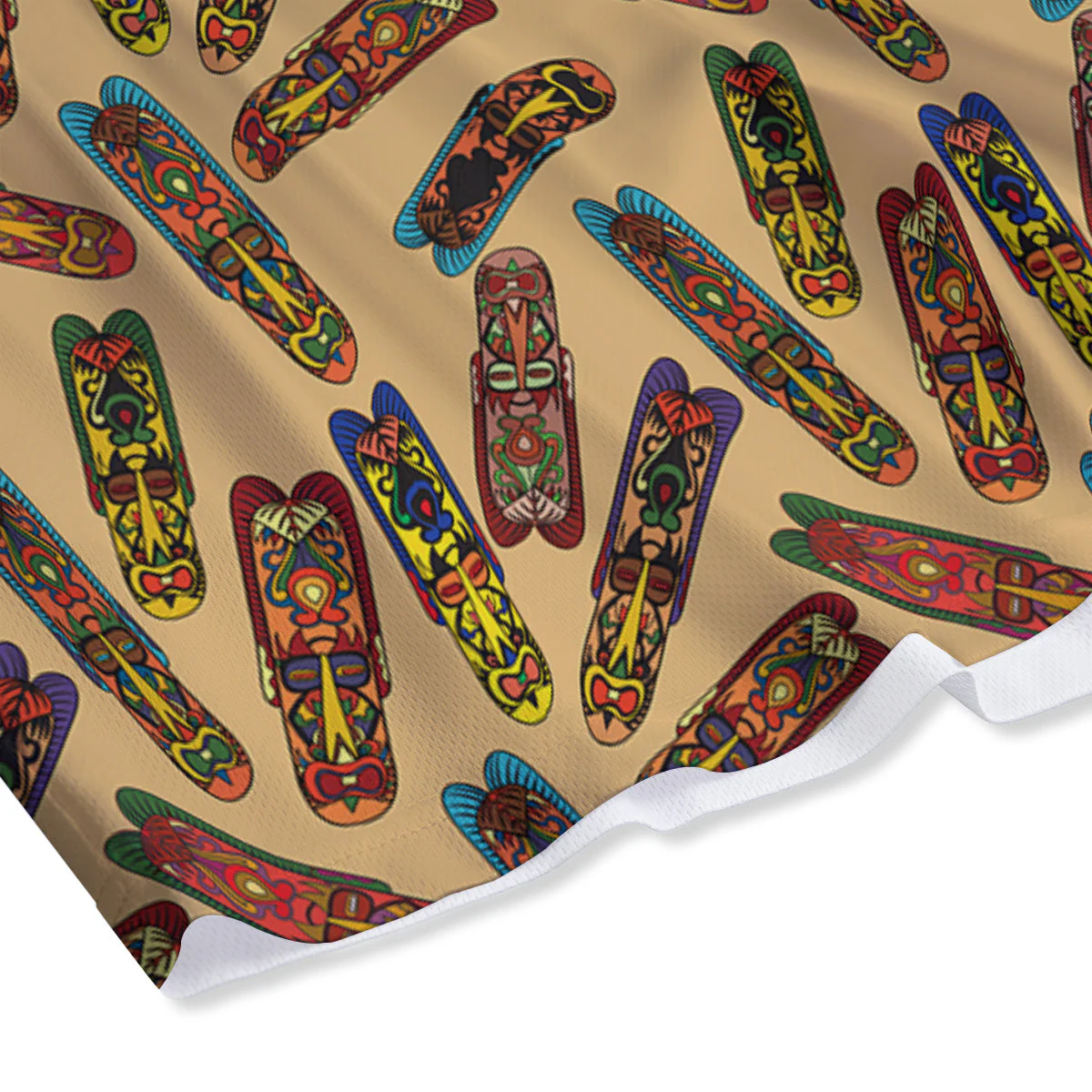 Ethnic Tribal Vintage Style African Mask Print Pattern Mesh Shorts - Image 4