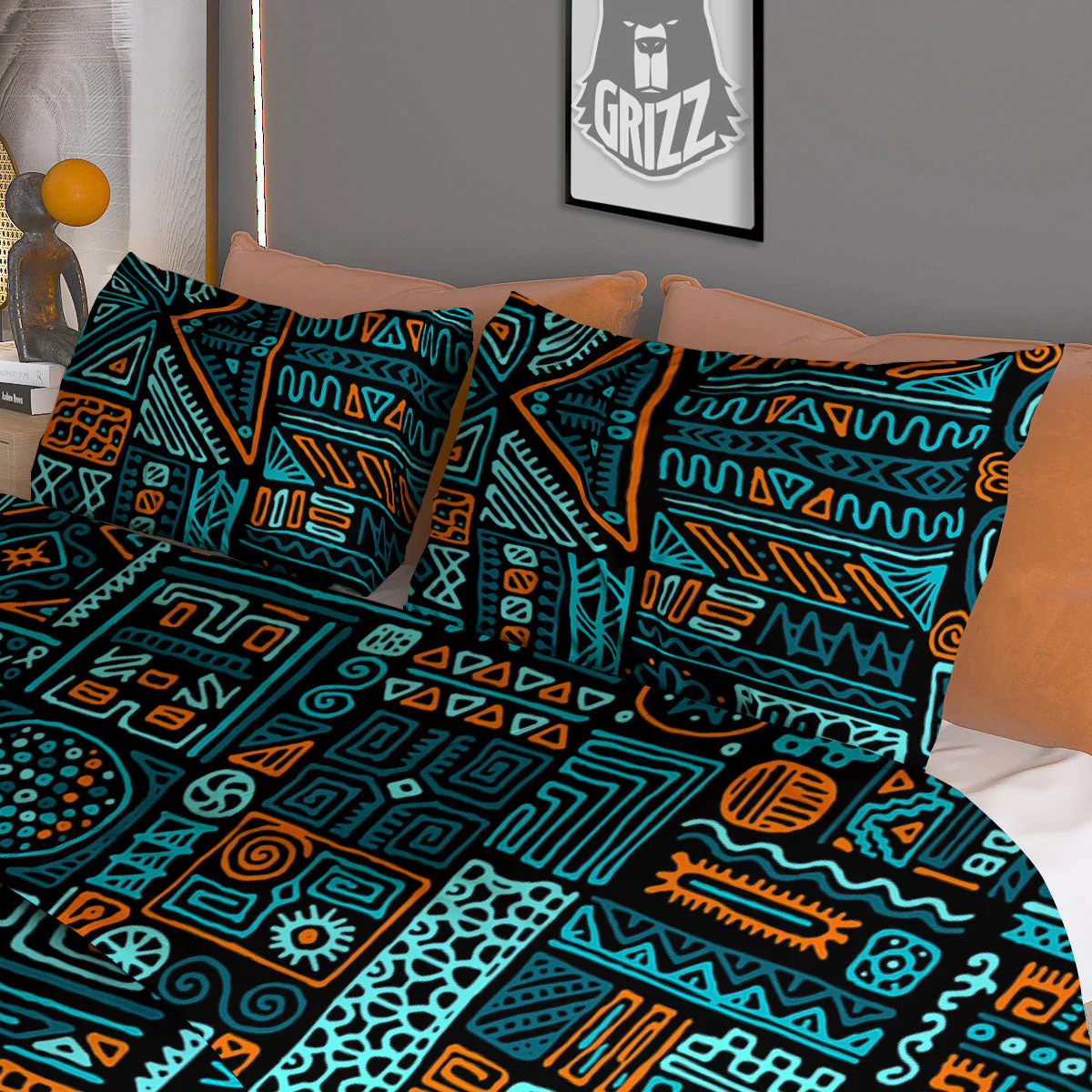 Ethnic Turquoise African Print Pattern Duvet Cover Bedding Set - Image 3