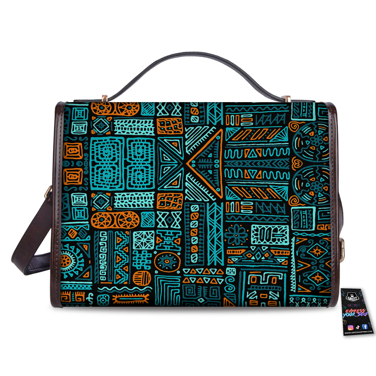 Ethnic Turquoise African Print Pattern Women's Satchel Bag - Image 2