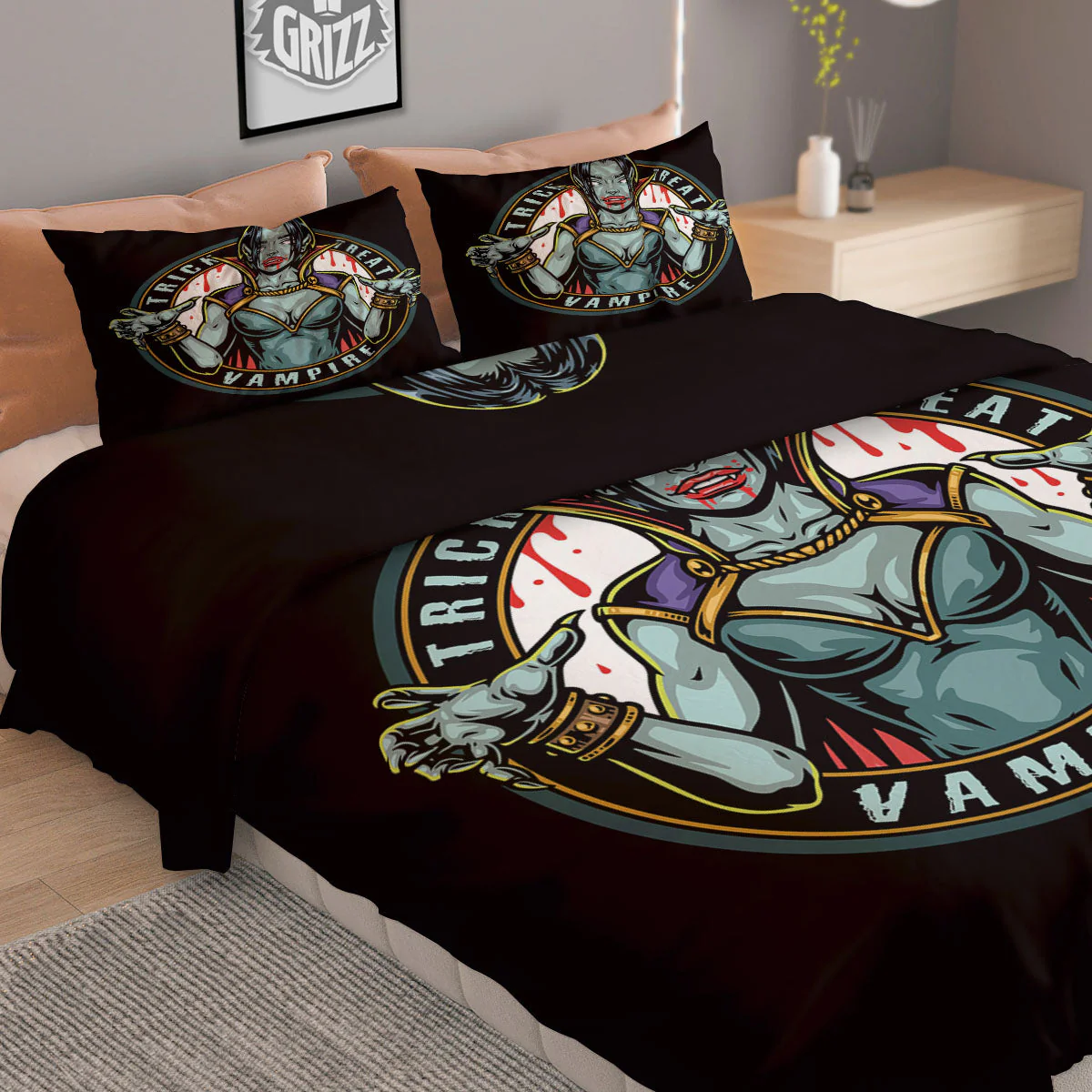 Evil Vampire Halloween Print Duvet Cover Bedding Set - Image 2