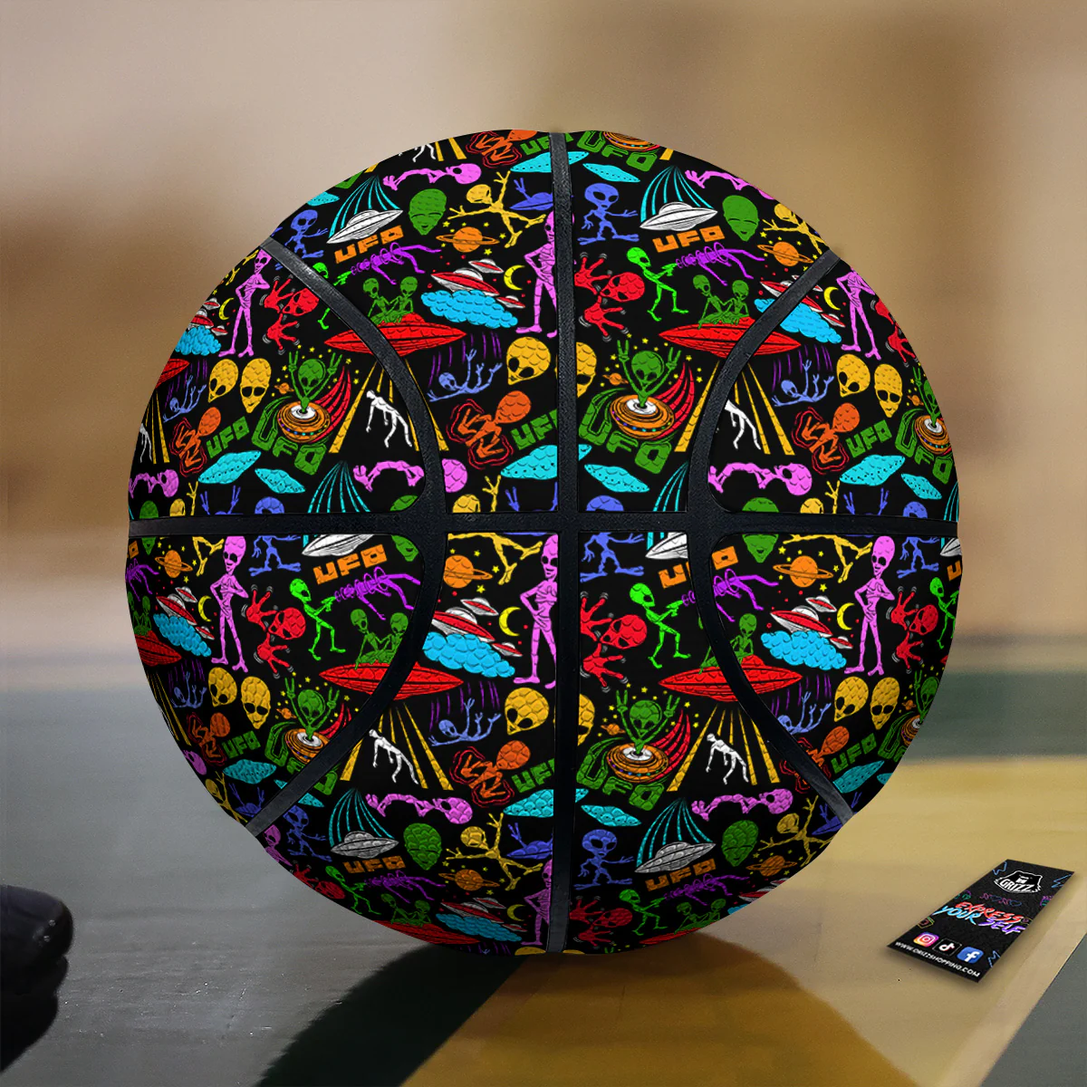 Extraterrestrial Aliens Colorful Print Pattern Basketball