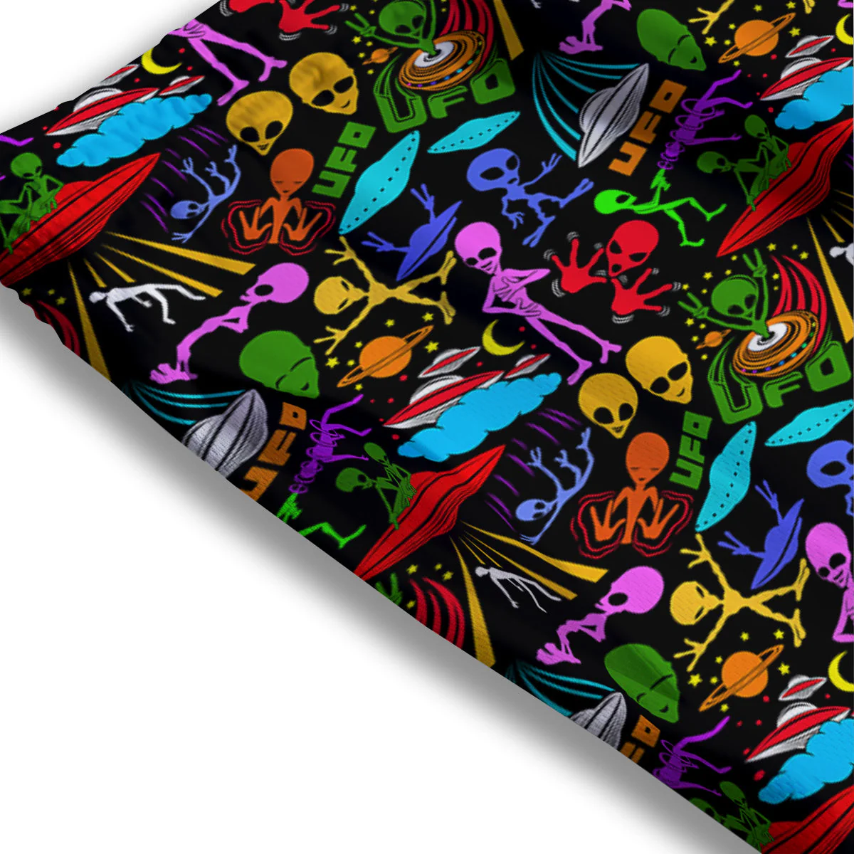 Extraterrestrial Aliens Colorful Print Pattern Mesh Shorts - Image 3