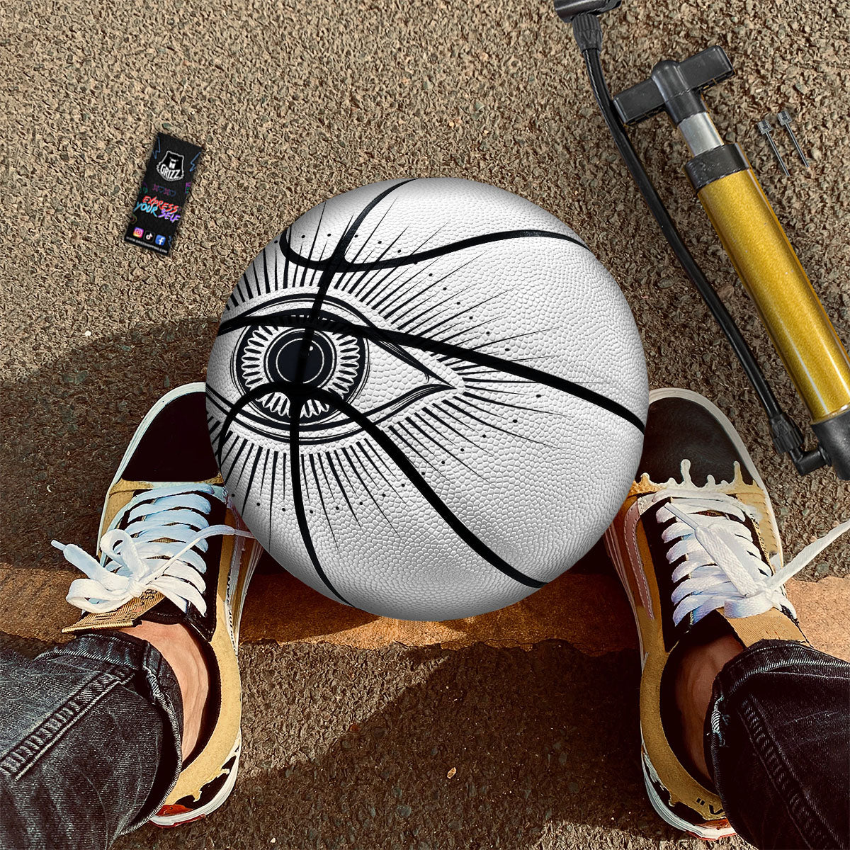 Eye of Providence White And Black Print Basketball - Image 2