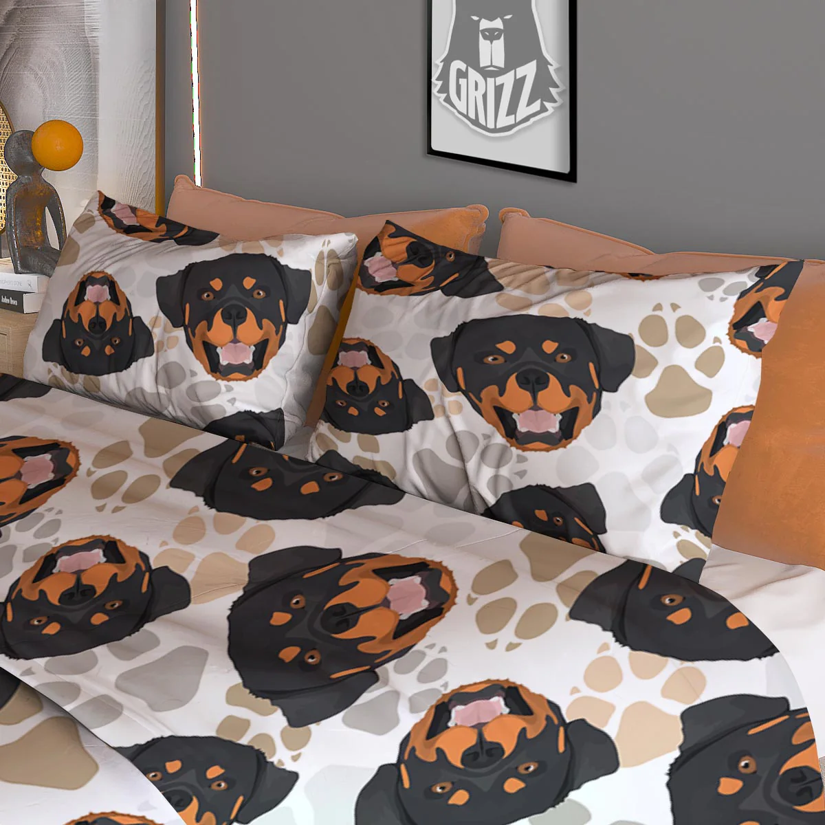 Face Rottweiler Print Pattern Duvet Cover Bedding Set - Image 3