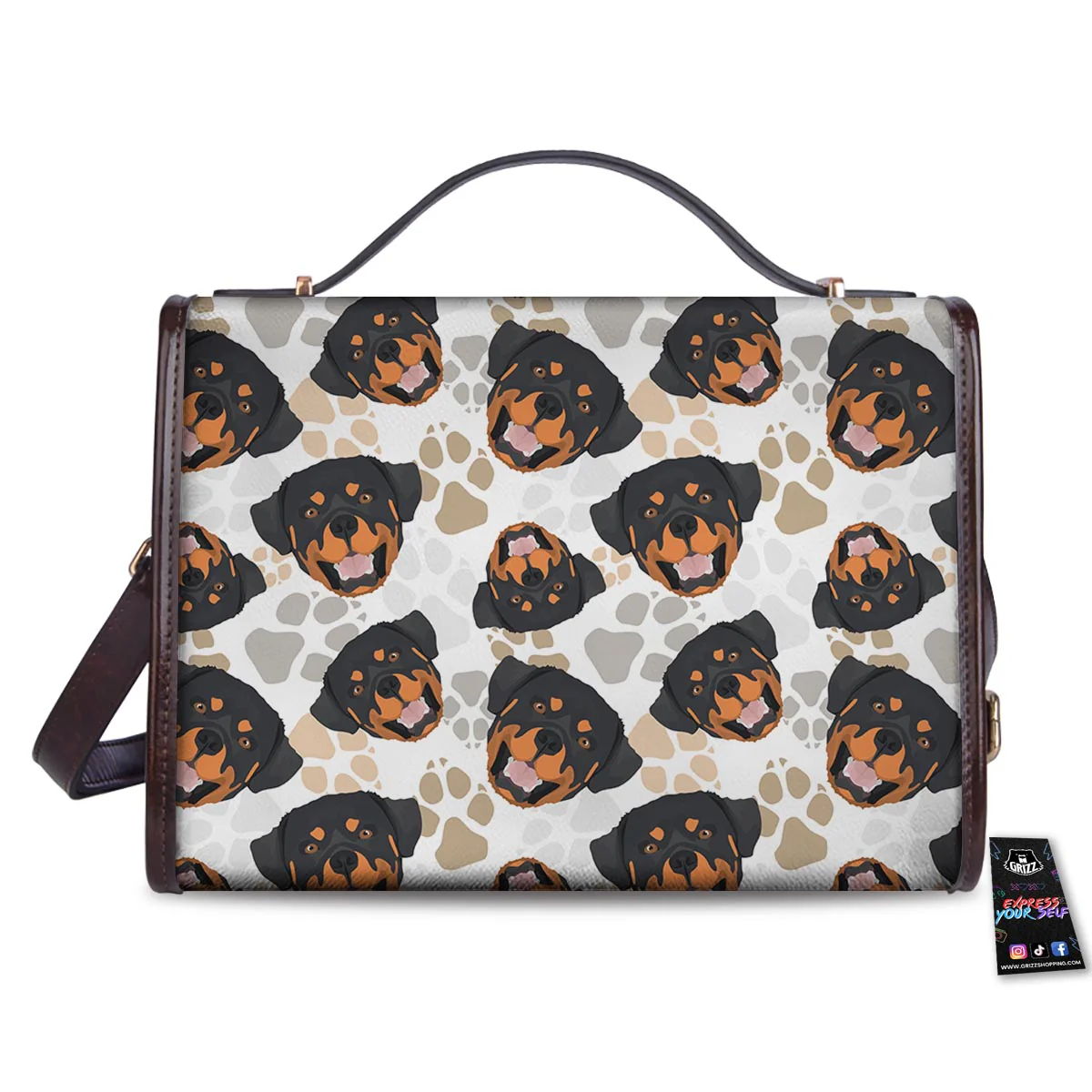 Face Rottweiler Print Pattern Women's Satchel Bag - Image 2
