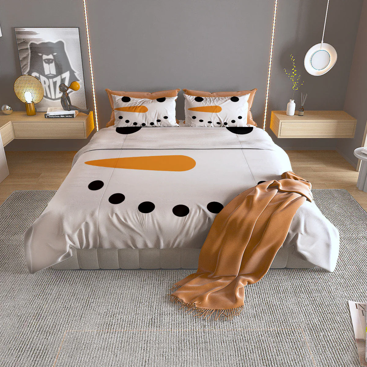 Face Snowman Print Duvet Cover Bedding Set