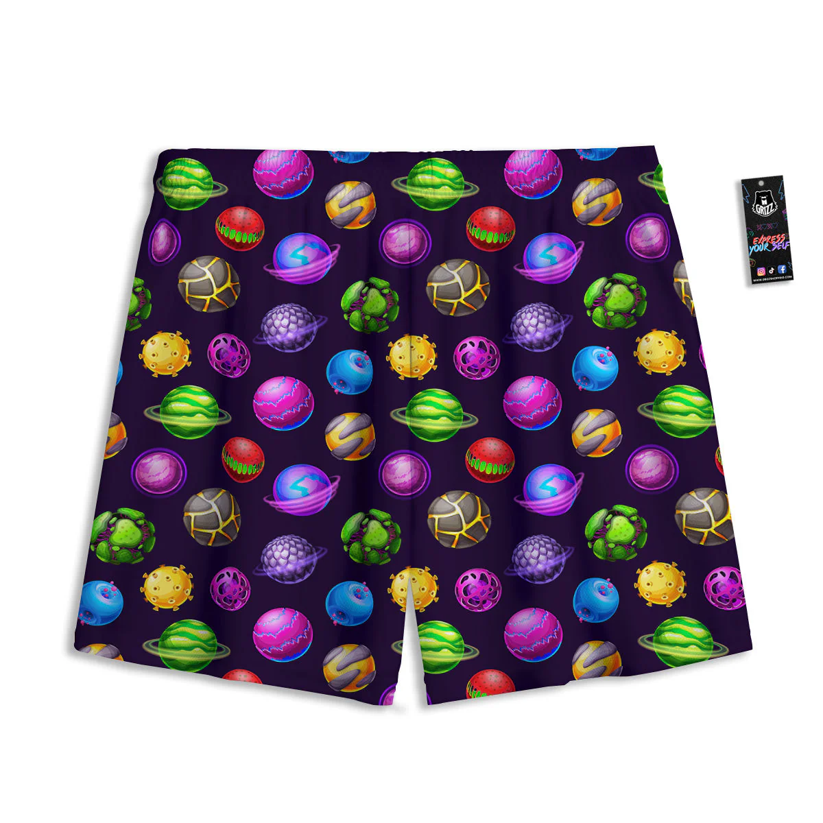 Fantasy Planets In Space Universe Print Pattern Mesh Shorts - Image 2