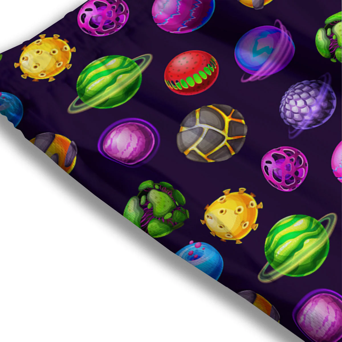 Fantasy Planets In Space Universe Print Pattern Mesh Shorts - Image 3