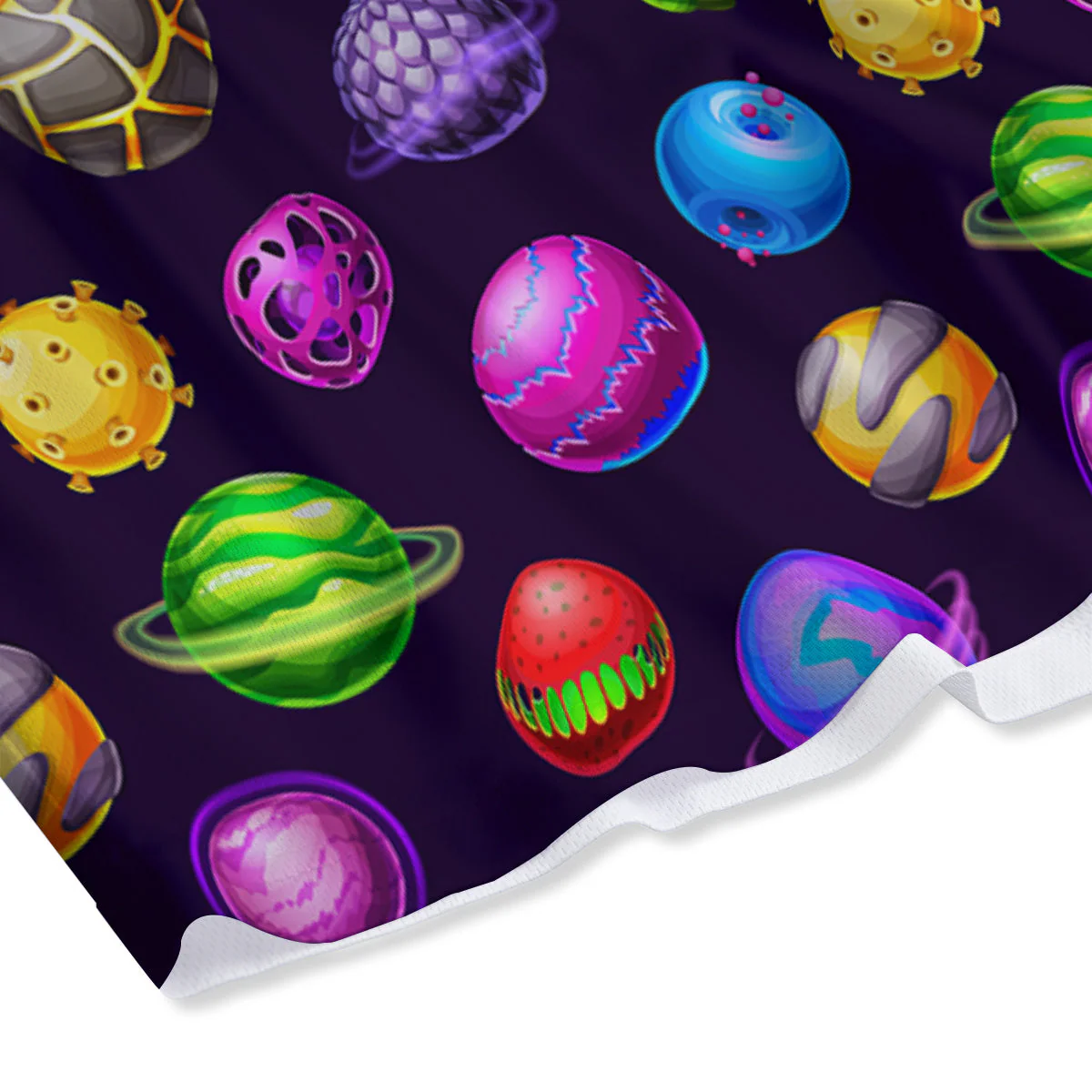 Fantasy Planets In Space Universe Print Pattern Mesh Shorts - Image 4