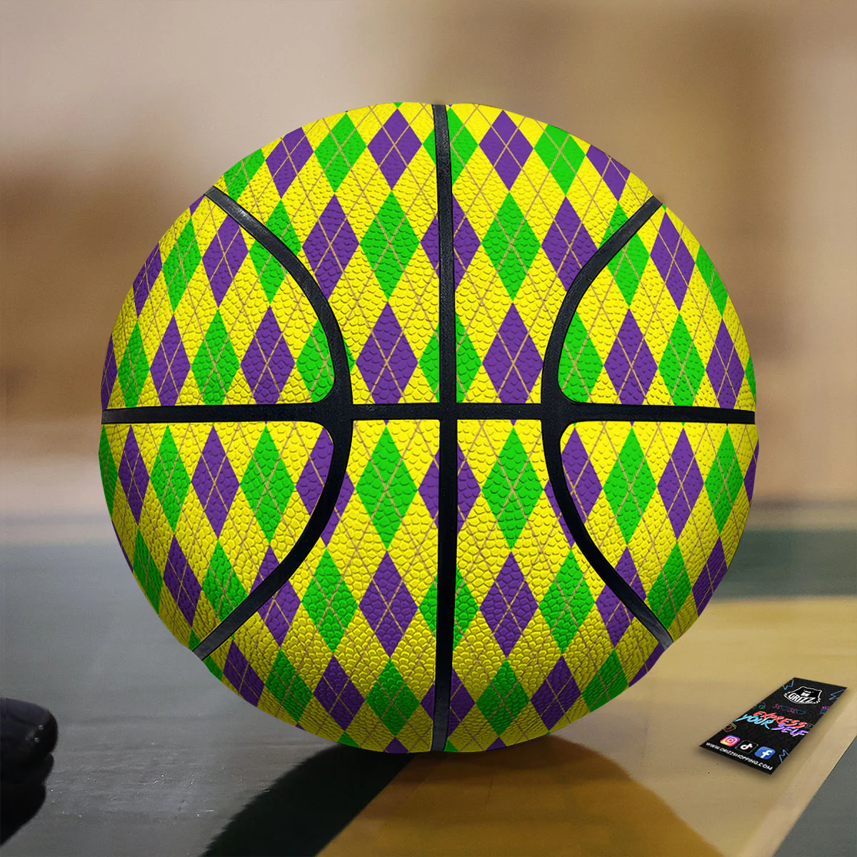 Fat Tuesday Argyle Mardi Gras Print Basketball