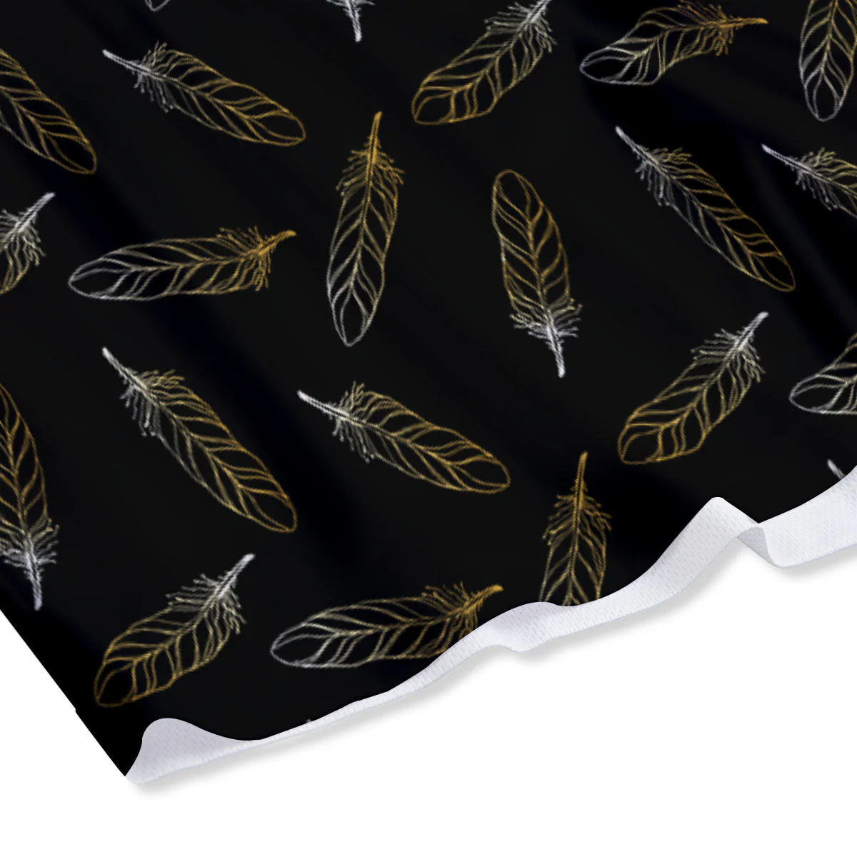 Feather Black And Gold Print Pattern Mesh Shorts - Image 4