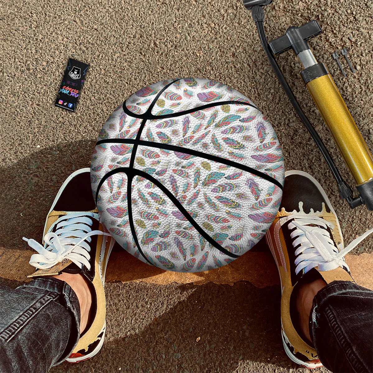 Feather Bohemian Print Pattern Basketball - Image 2