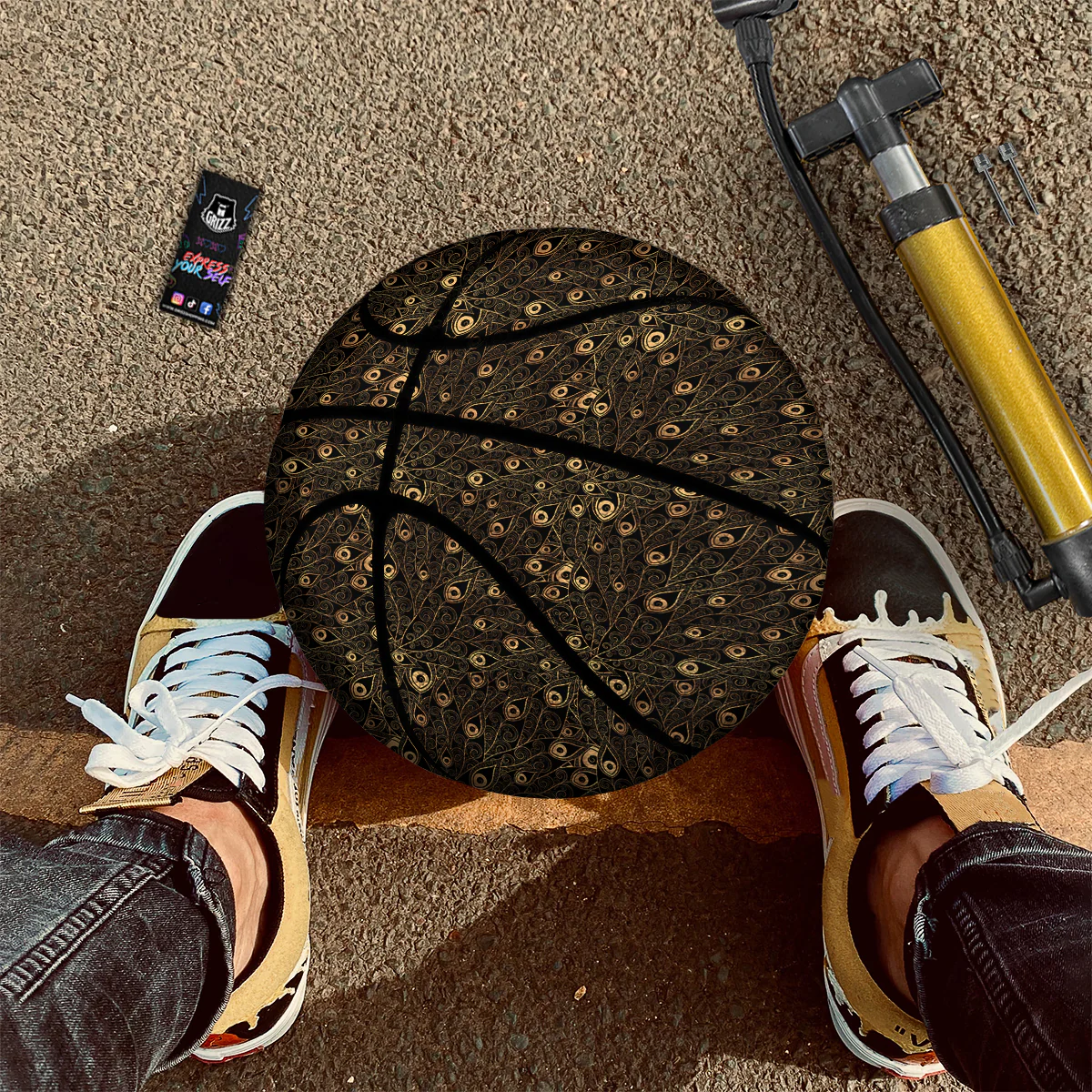 Feather Gold And Black Print Pattern Basketball - Image 2