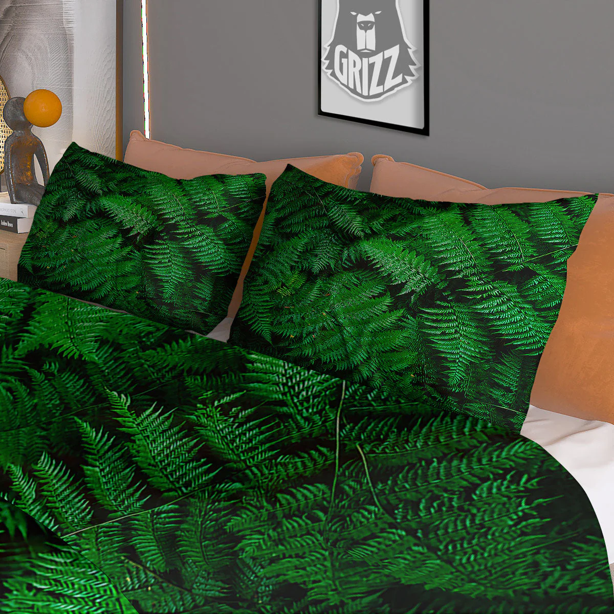 Fern Leaf Green Print Duvet Cover Bedding Set - Image 3