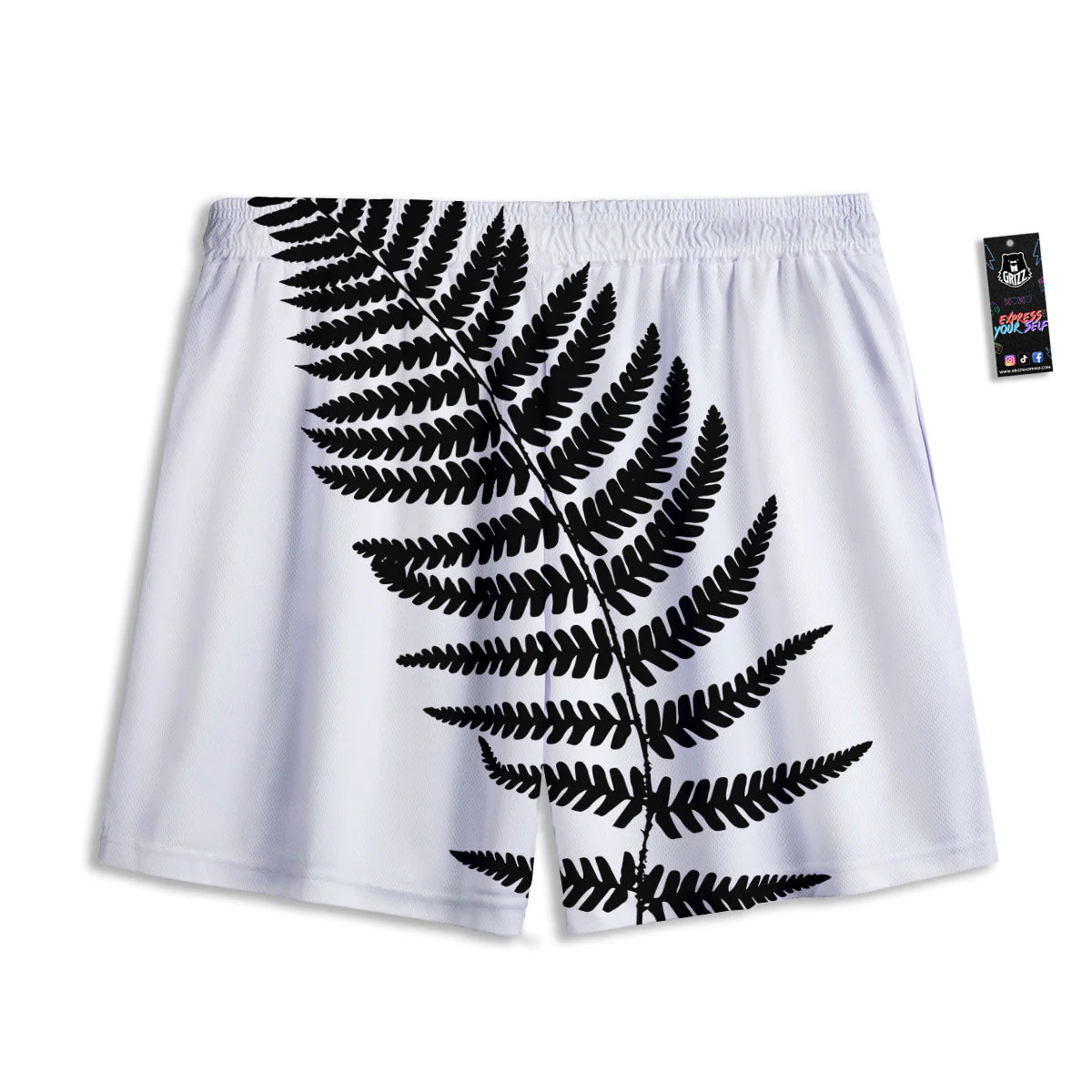 Fern Leaf White And Black Print Mesh Shorts - Image 2