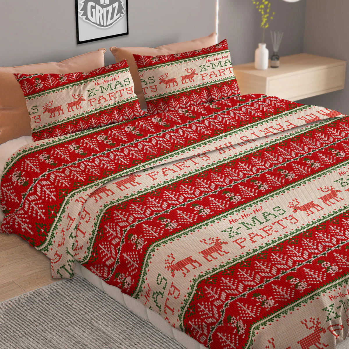 Festive Christmas Knitted Print Pattern Duvet Cover Bedding Set - Image 2