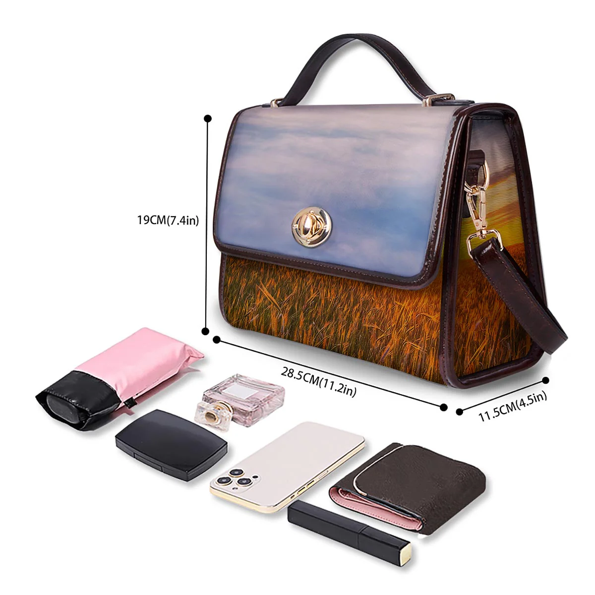 Field Sunrise Print Women's Satchel Bag - Image 4