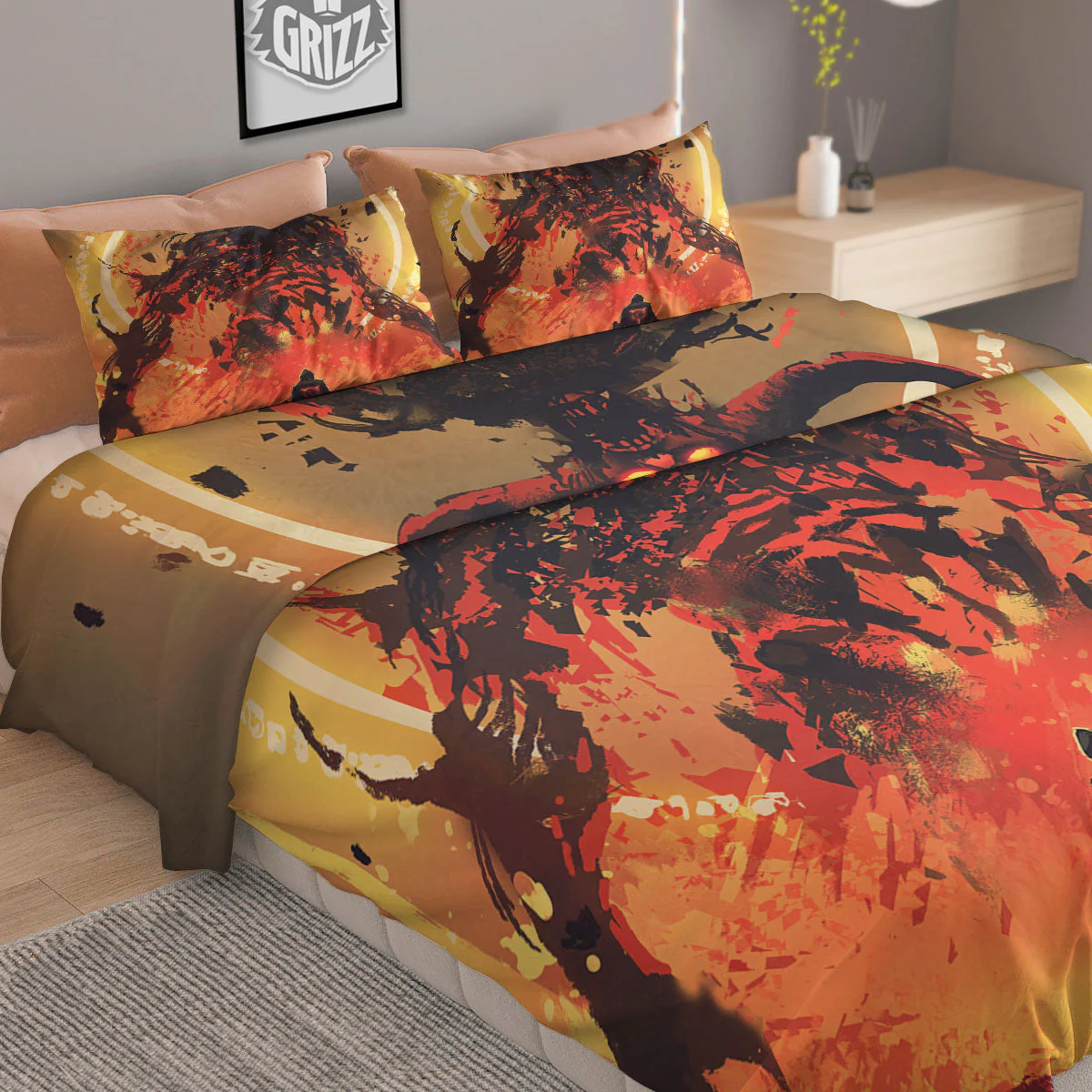 Fight With Demon Print Duvet Cover Bedding Set - Image 2