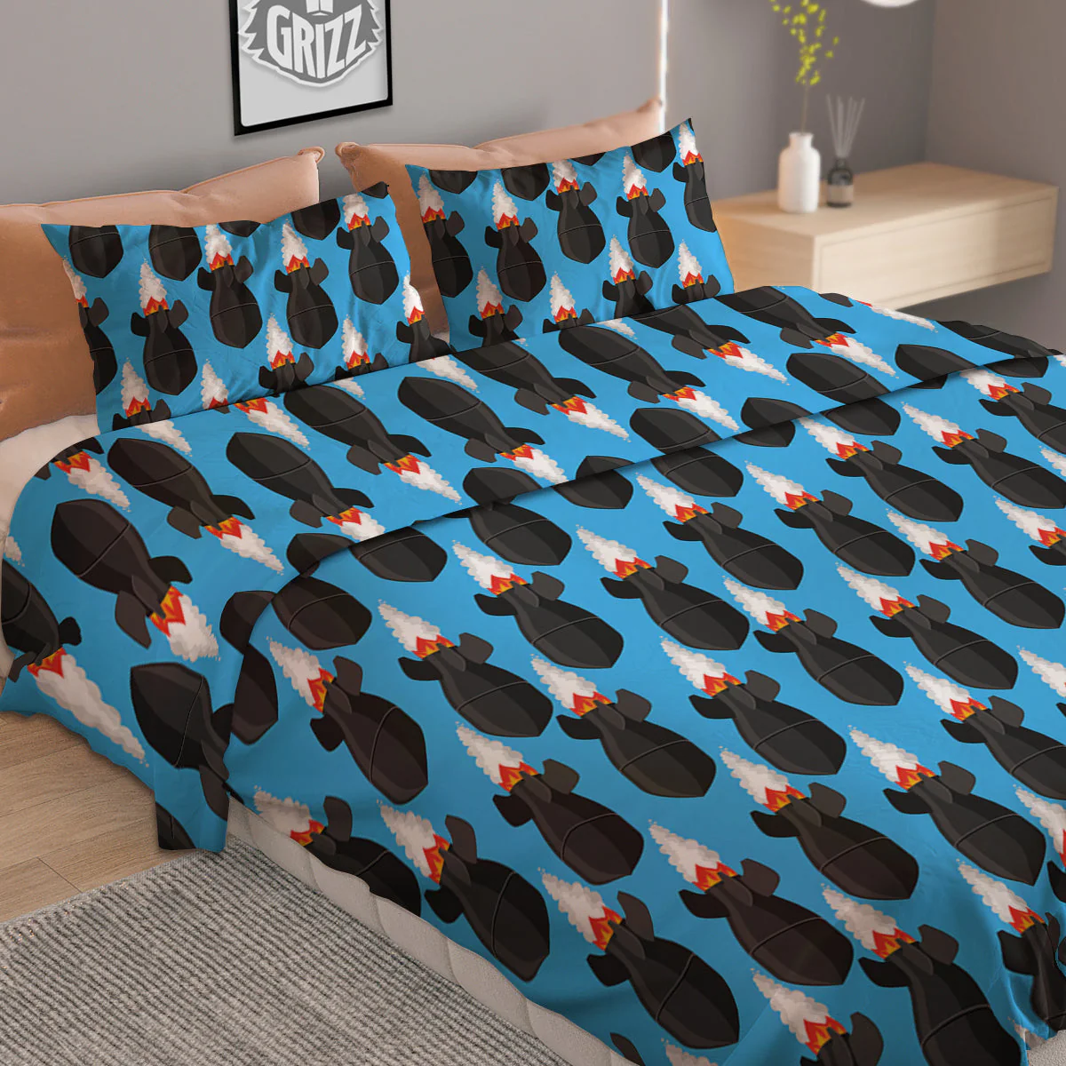 Fighting Rocket Air Bomb Print Pattern Duvet Cover Bedding Set - Image 2
