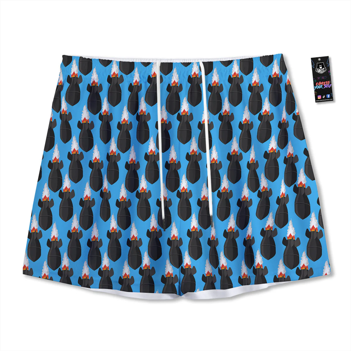 Fighting Rocket Air Bomb Print Pattern Mesh Shorts