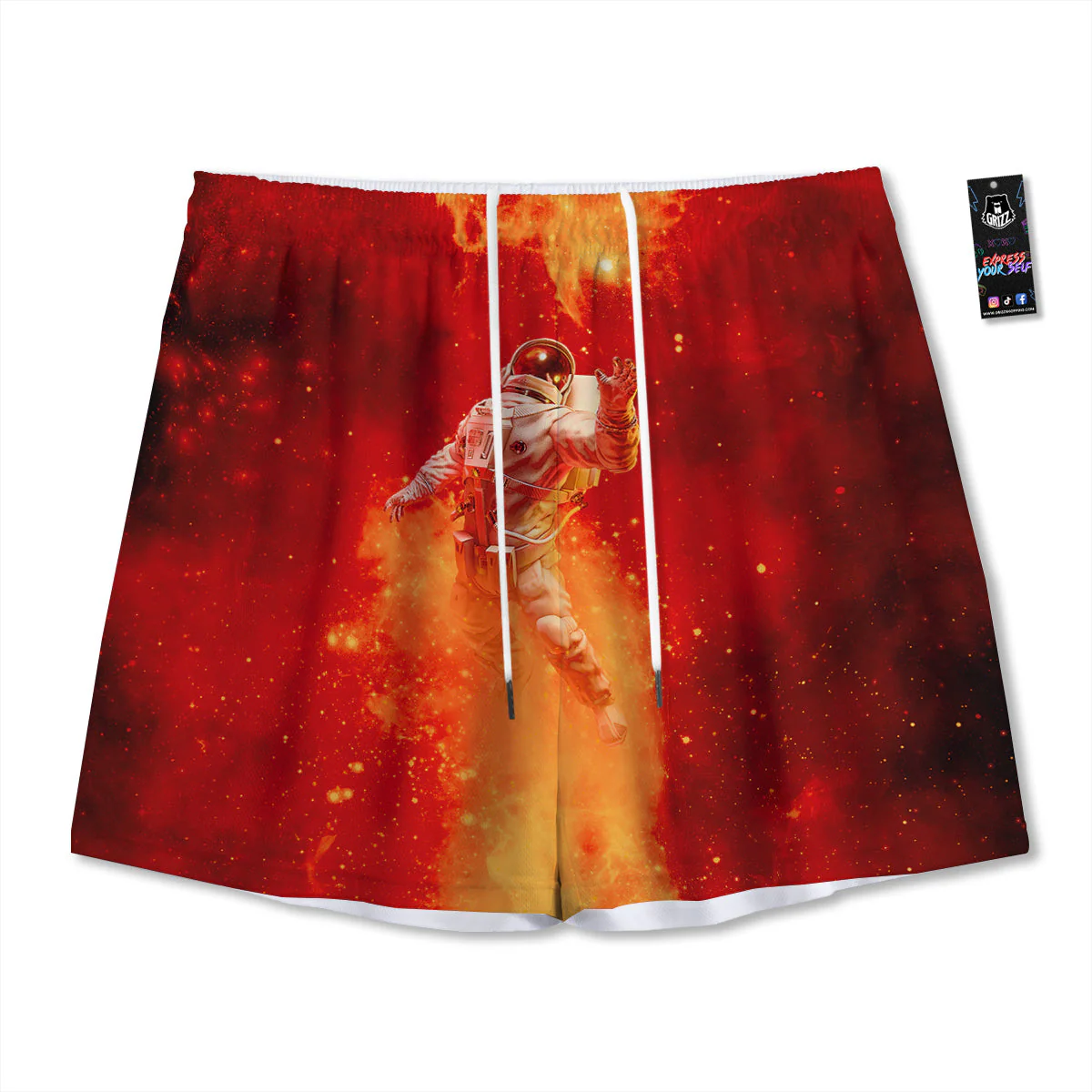 Fire Astronaut Print Mesh Shorts