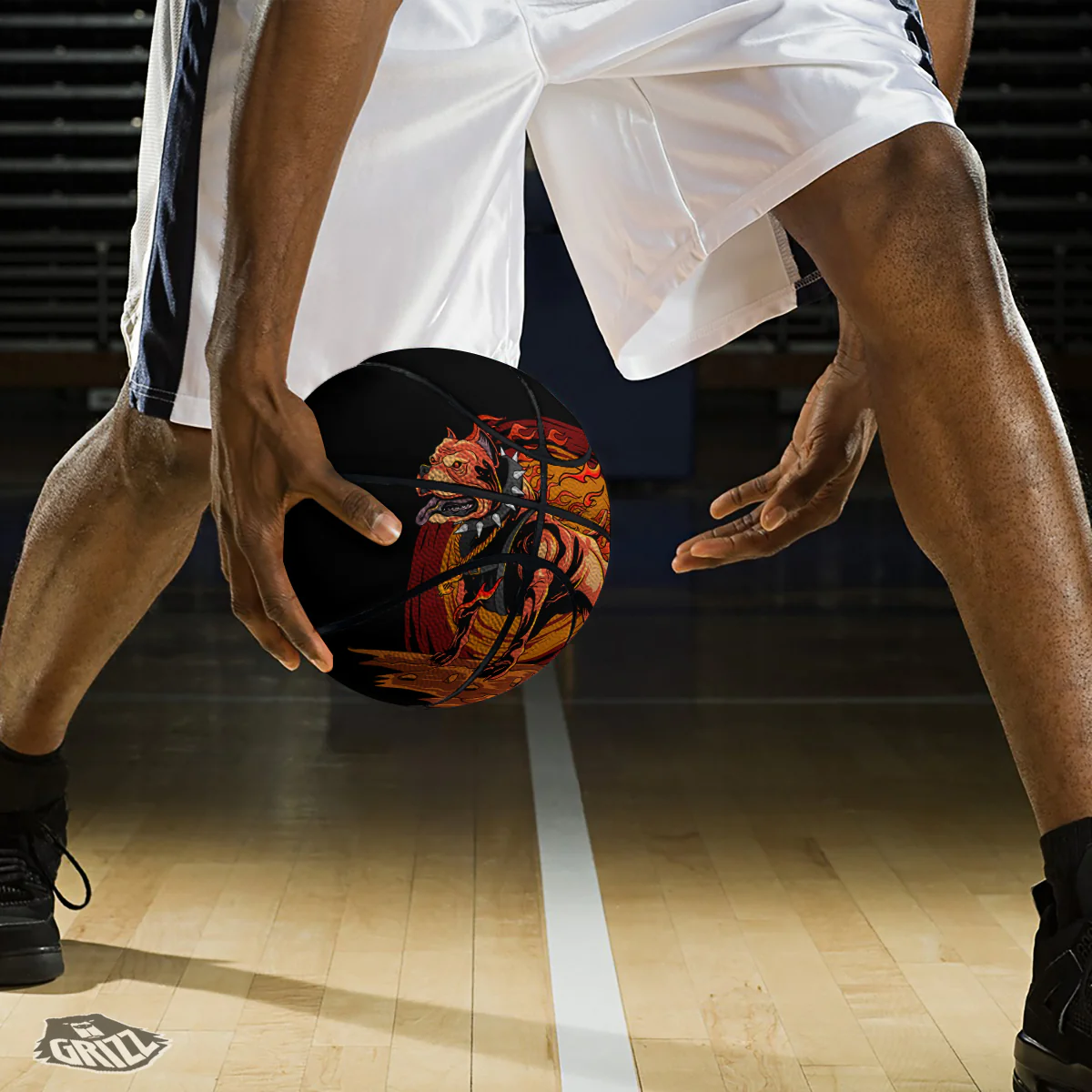 Fire Pitbull Print Basketball - Image 3
