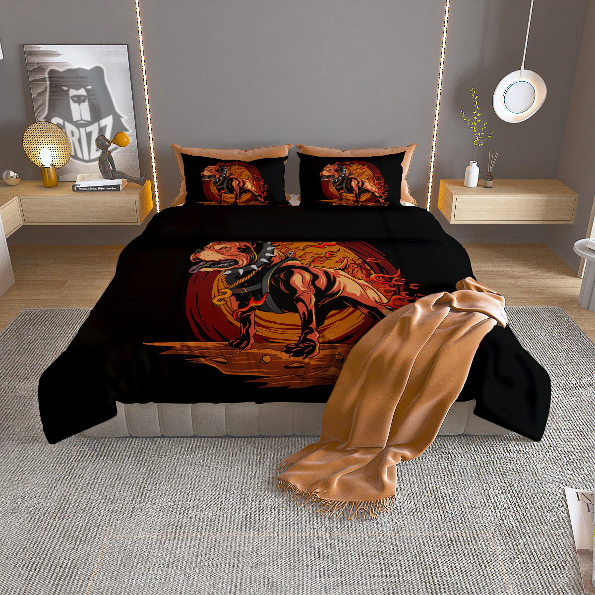 Fire Pitbull Print Duvet Cover Bedding Set