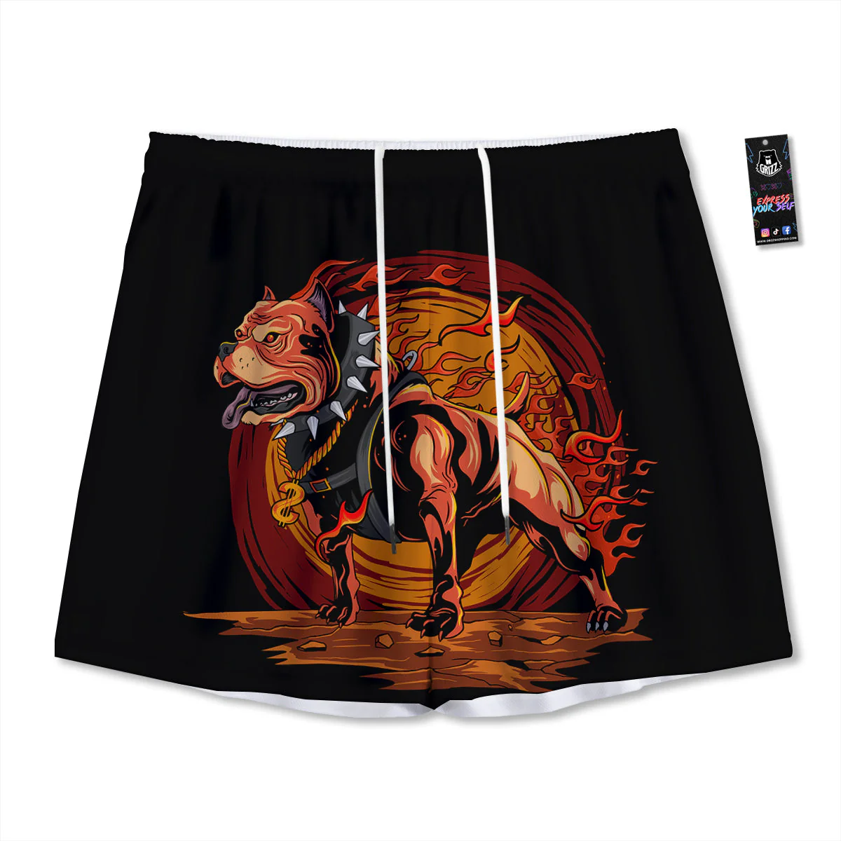Fire Pitbull Print Mesh Shorts