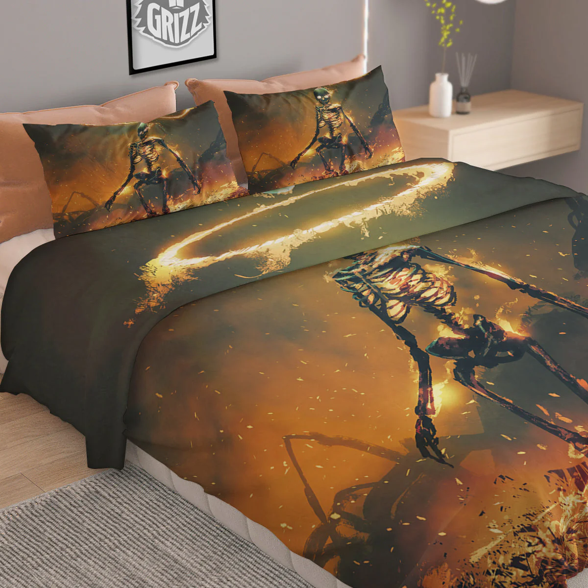 Fire Skeleton Print Duvet Cover Bedding Set - Image 2