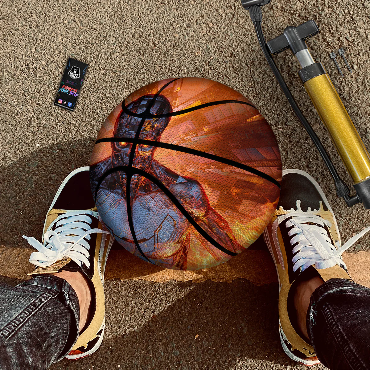 Fire Skeleton Robot Print Basketball - Image 2