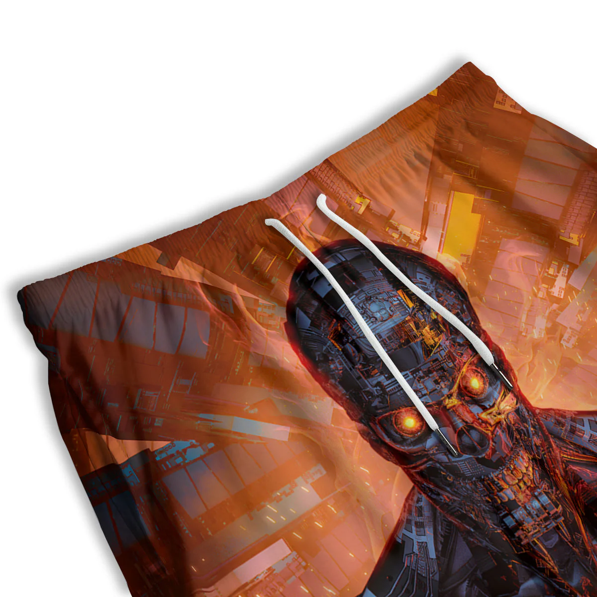 Fire Skeleton Robot Print Men's Athletic Shorts - Image 3