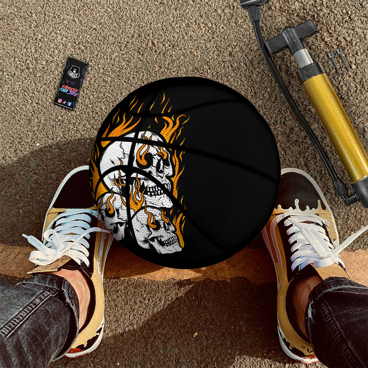 Fire Skull Head Print Basketball - Image 2
