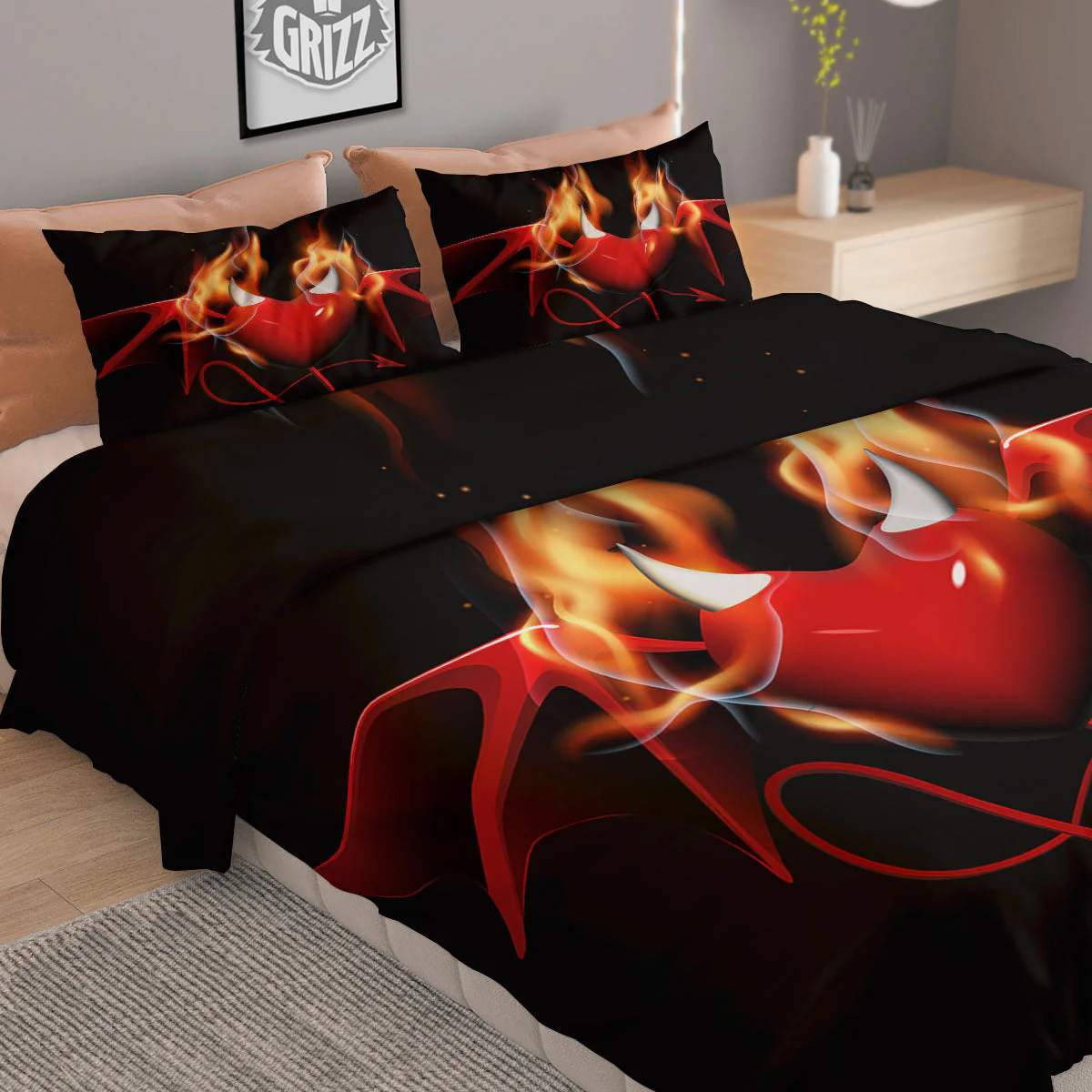 Fire Wings Angel Heart Print Duvet Cover Bedding Set - Image 2