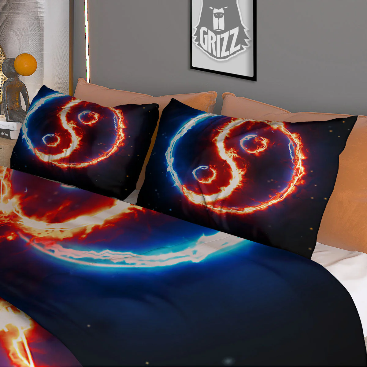 Fire Yin Yang Blue And Red Print Duvet Cover Bedding Set - Image 3