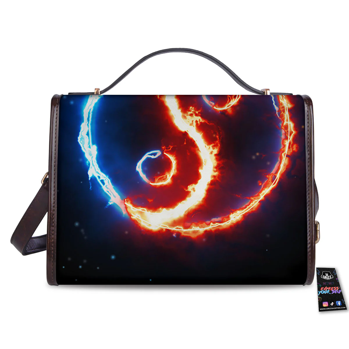 Fire Yin Yang Blue And Red Print Women's Satchel Bag - Image 2