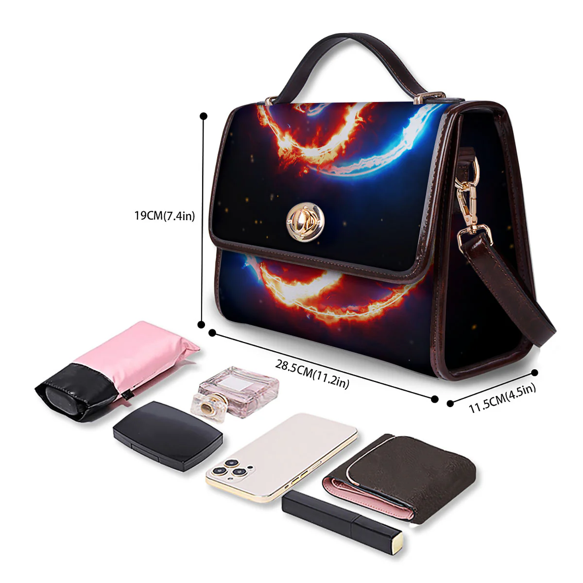 Fire Yin Yang Blue And Red Print Women's Satchel Bag - Image 4