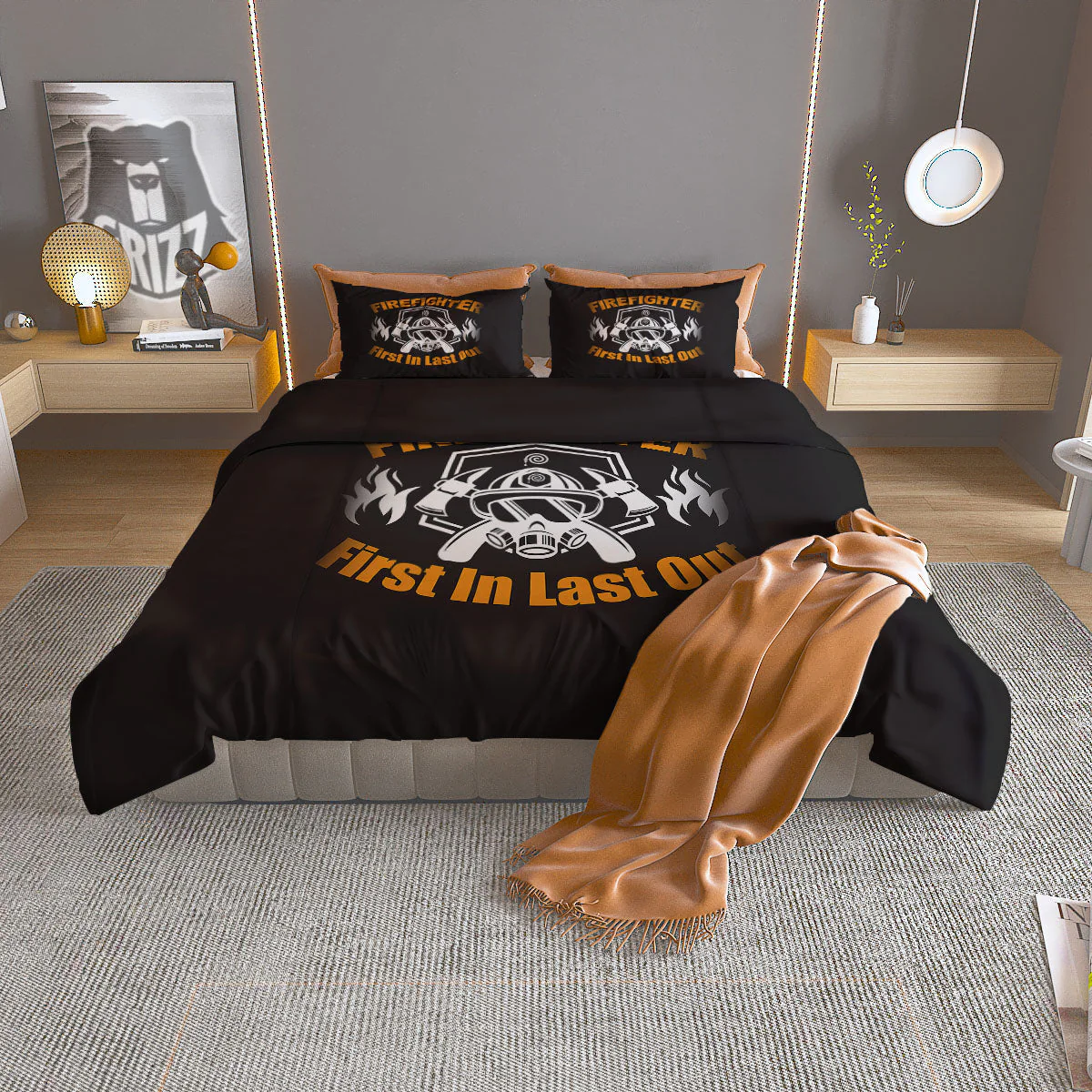 First In Last Out Firefighter Print Duvet Cover Bedding Set