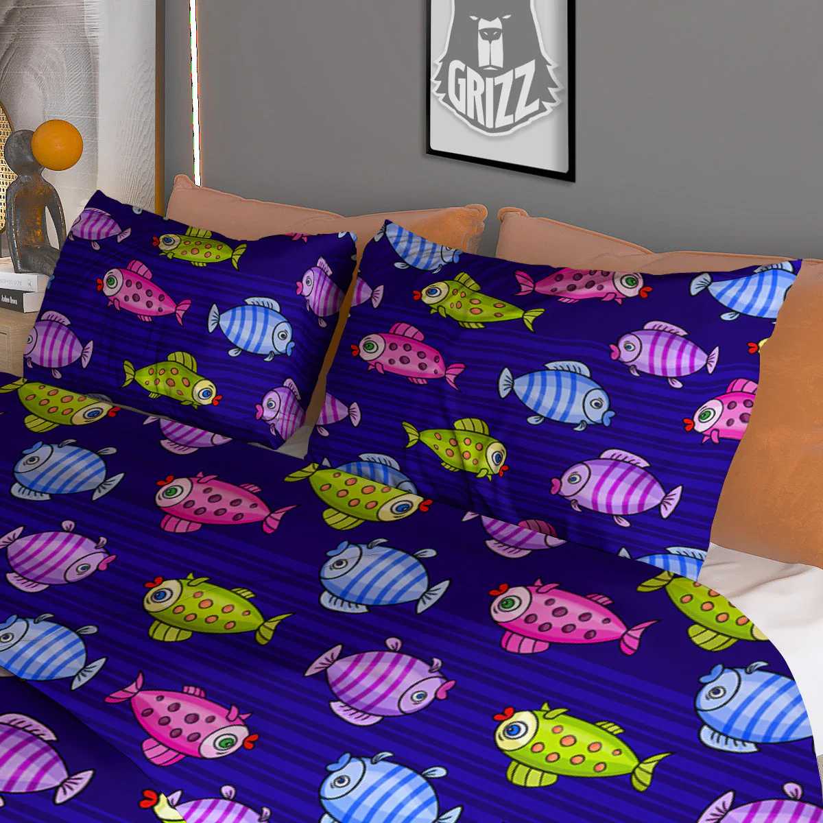 Fish Cartoon Print Pattern Duvet Cover Bedding Set - Image 3