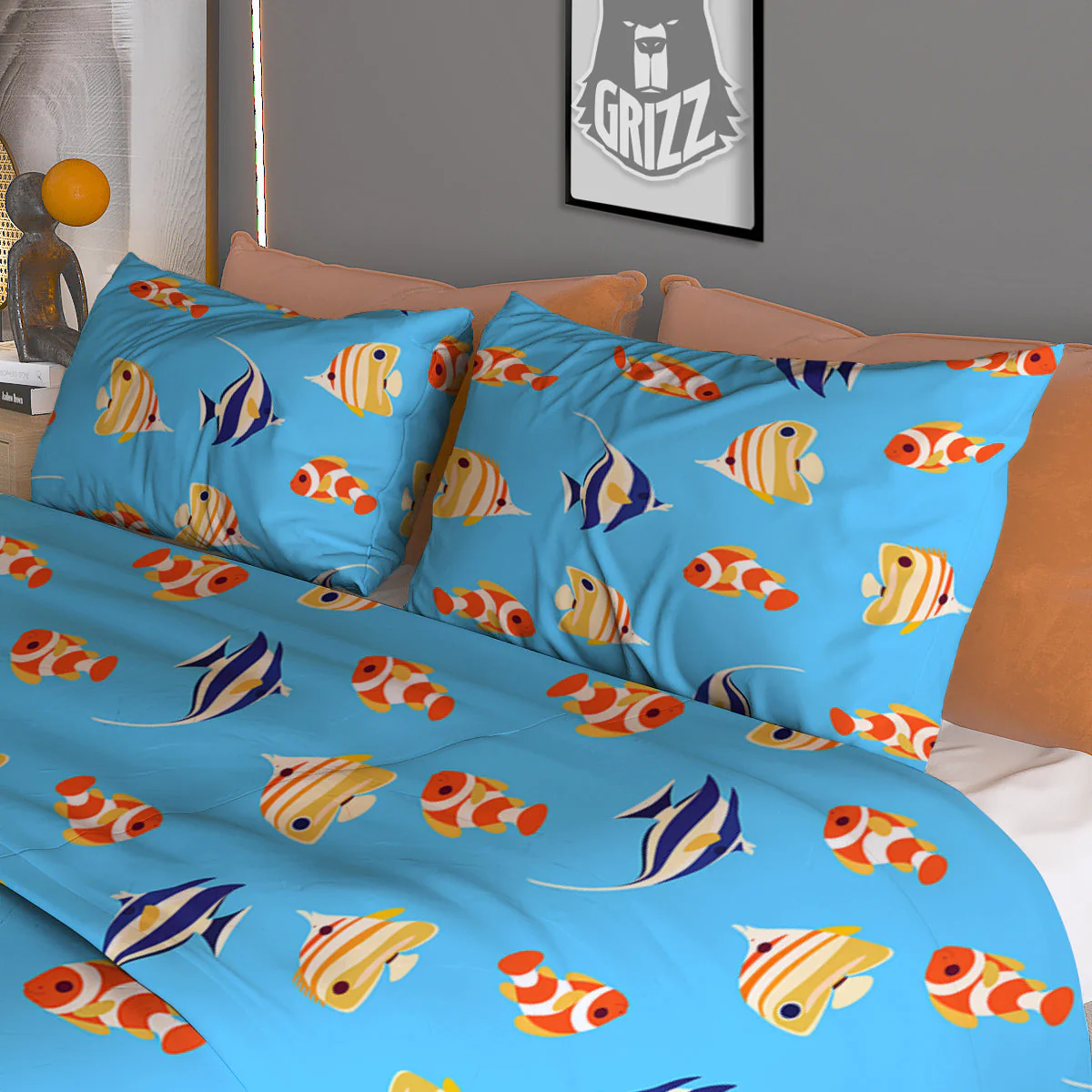 Fish Cute Print Pattern Duvet Cover Bedding Set - Image 3