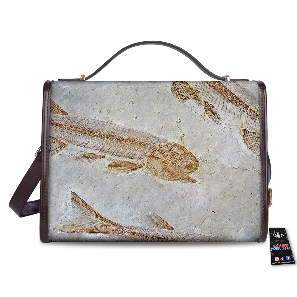 Fish Fossil Lycoptera Print Women's Satchel Bag - Image 2
