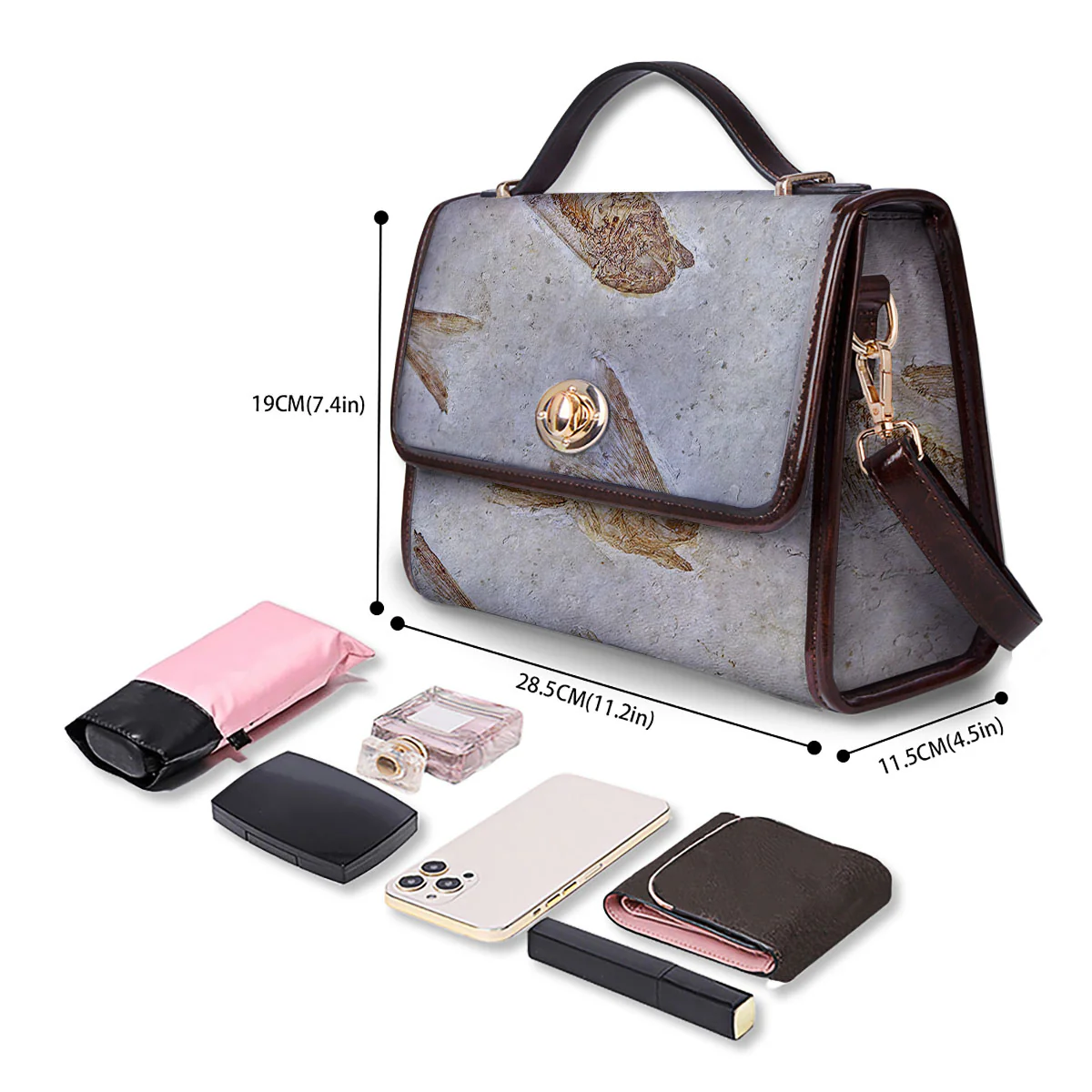 Fish Fossil Lycoptera Print Women's Satchel Bag - Image 4