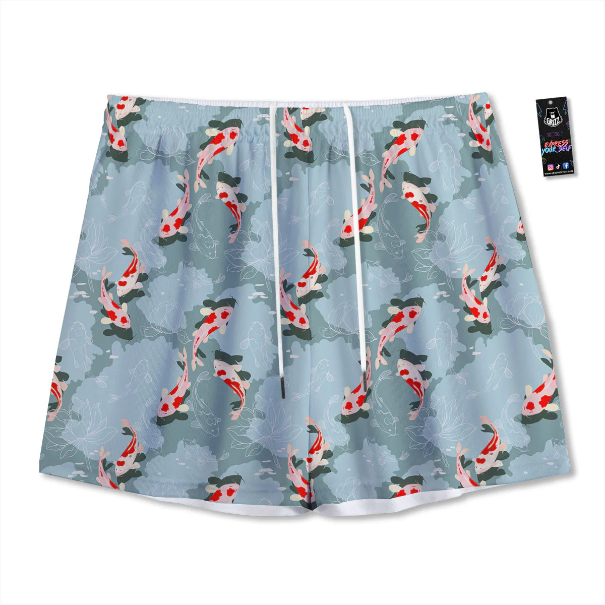 Fish Koi Print Pattern Mesh Shorts