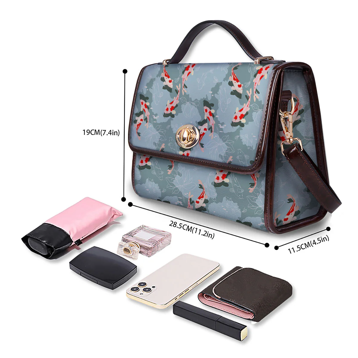 Fish Koi Print Pattern Women's Satchel Bag - Image 4