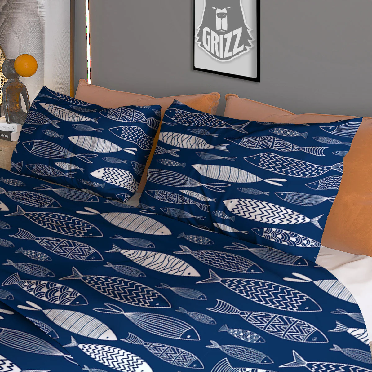 Fish Ornamental Print Pattern Duvet Cover Bedding Set - Image 3