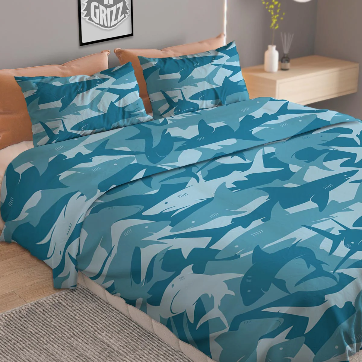 Fish Shark Print Pattern Duvet Cover Bedding Set - Image 2
