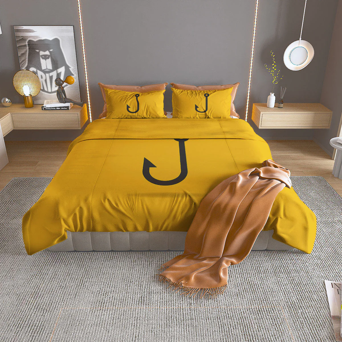 Fishing Hooks Print Duvet Cover Bedding Set